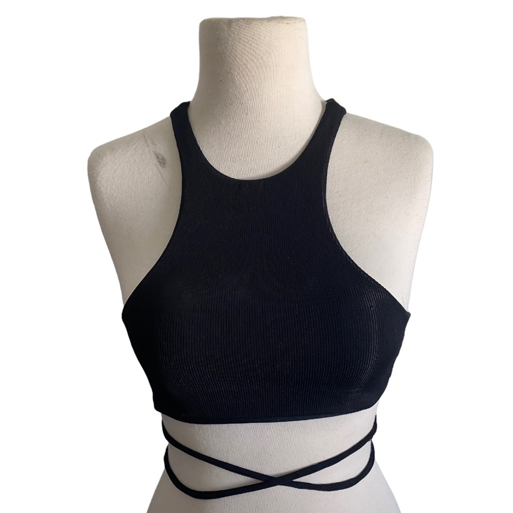 Fashion Nova Black Lace Back Swim Festival Crop Tank